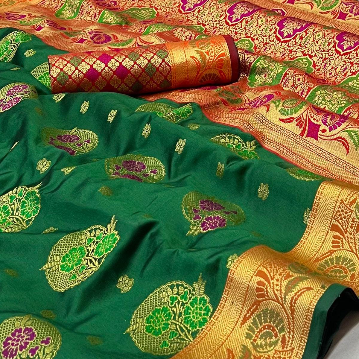 Bottle Green Woven Art Silk Saree