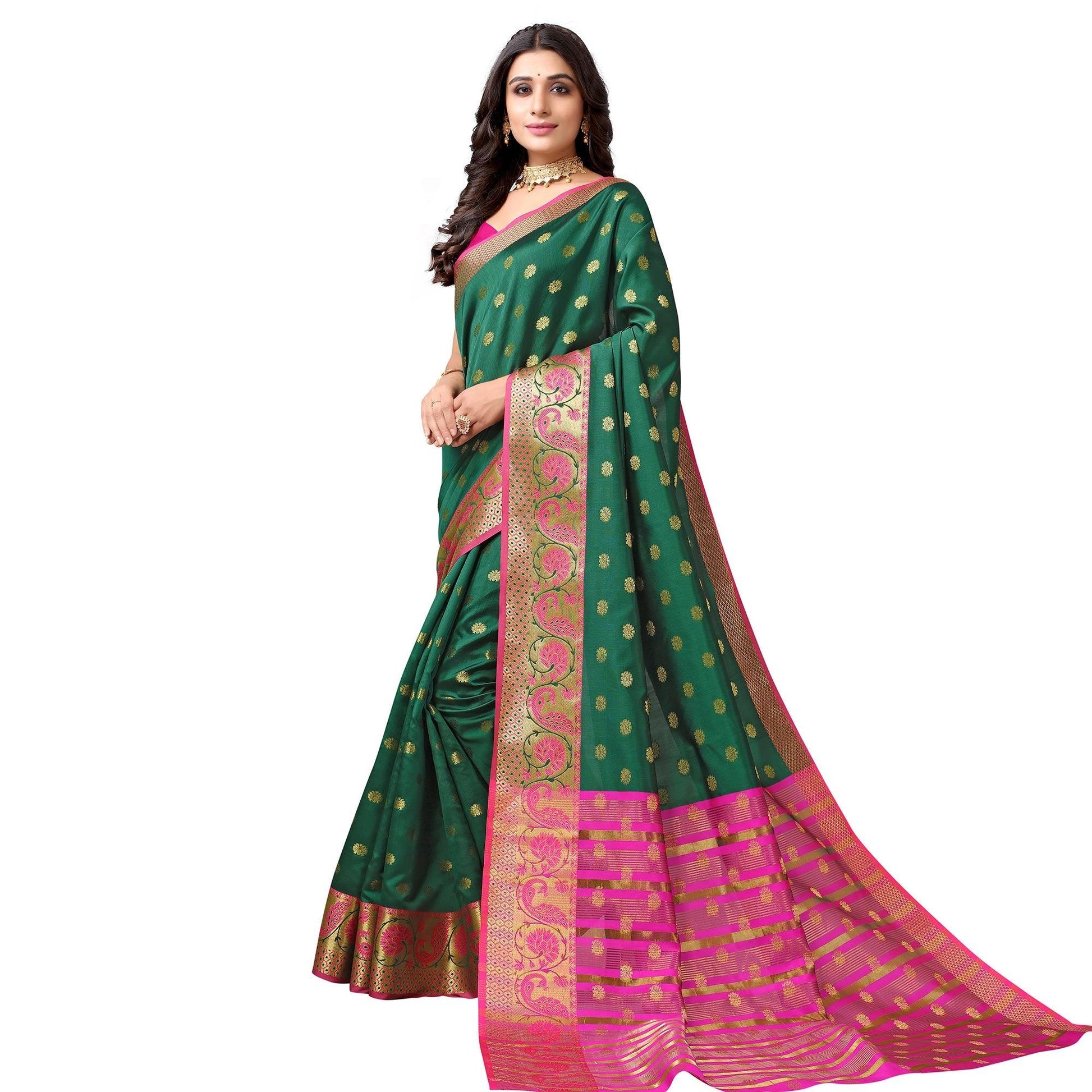 Bottle Green Woven Art Silk Saree