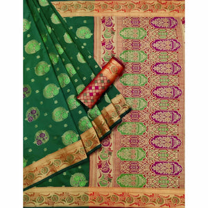 Bottle Green Woven Art Silk Saree