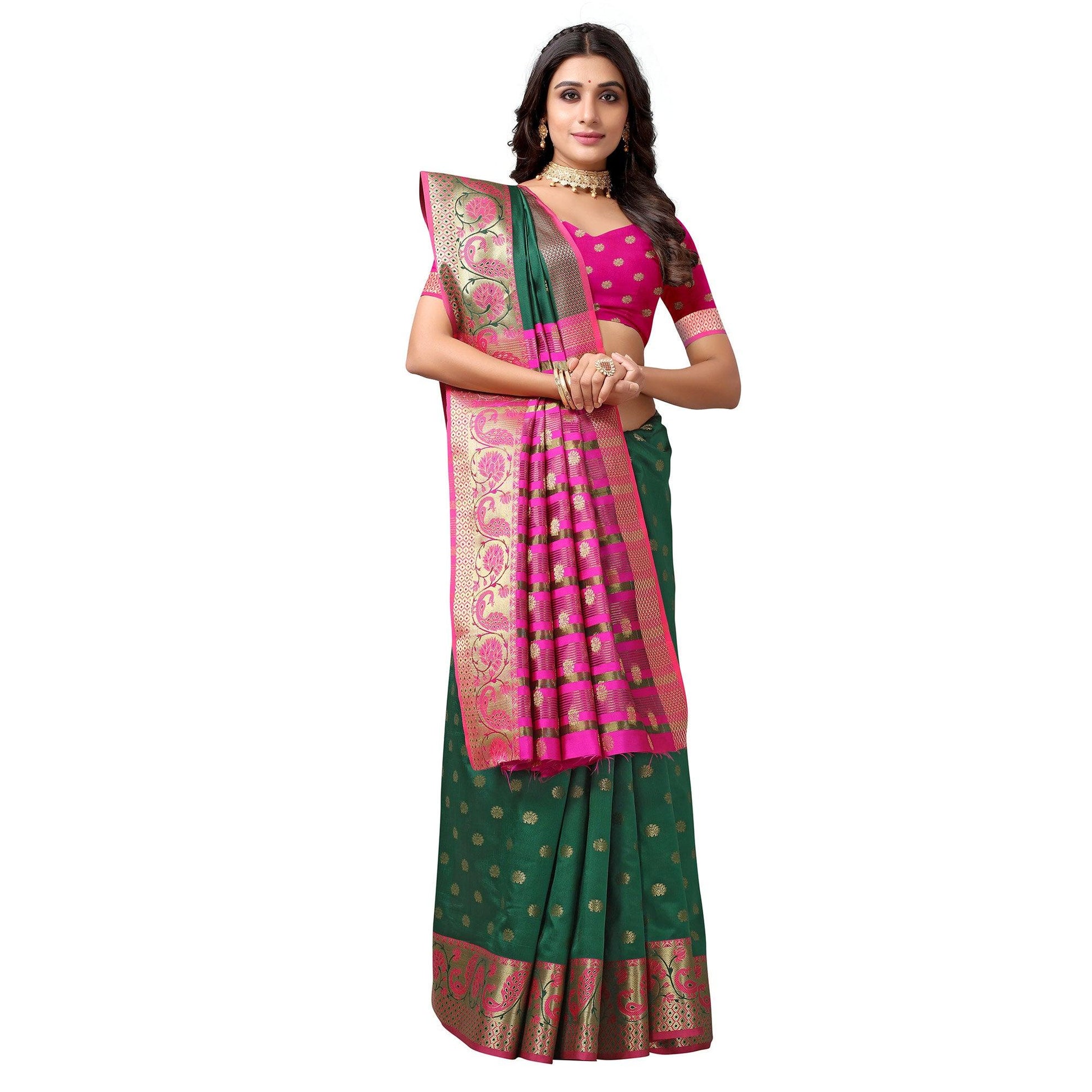 Bottle Green Woven Art Silk Saree