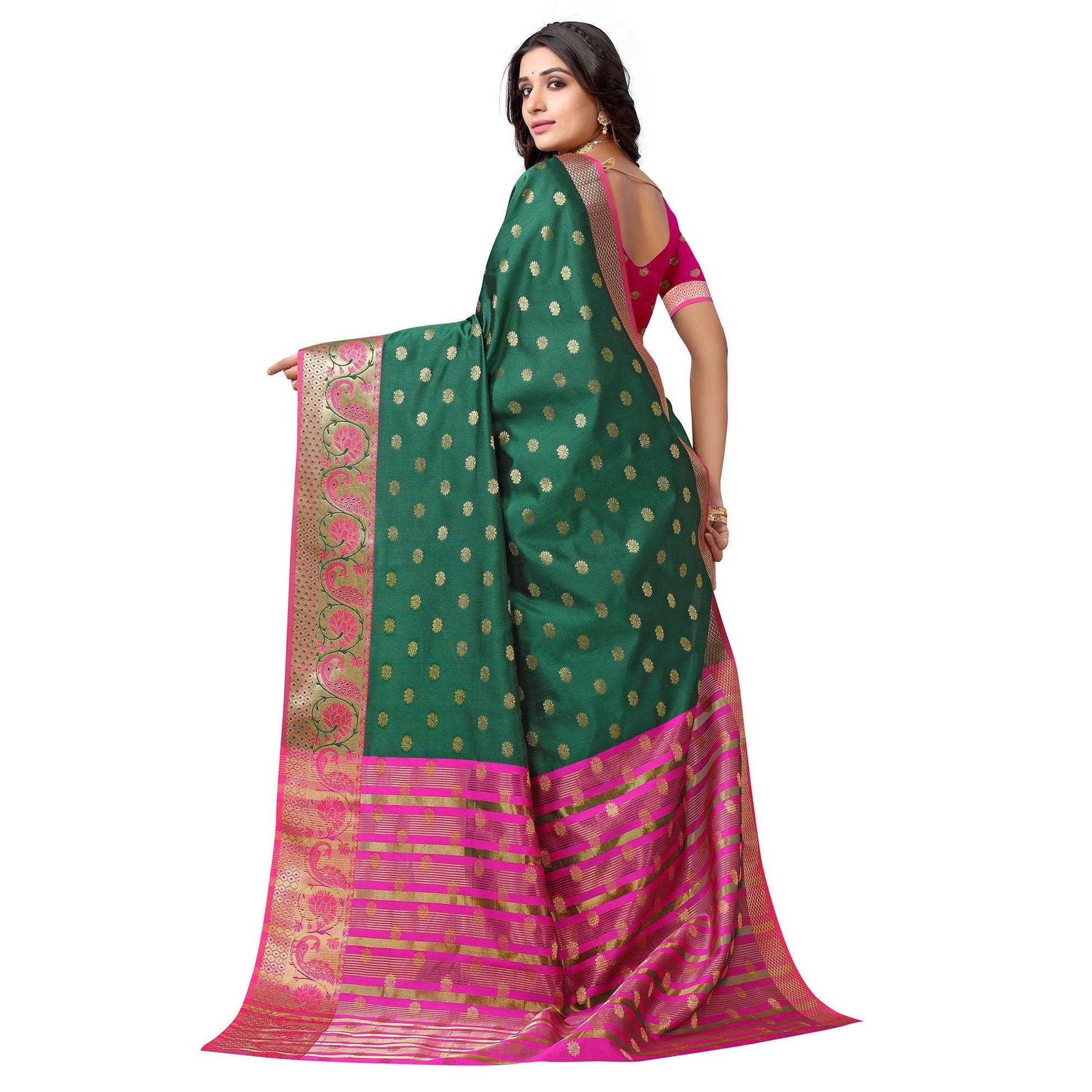 Bottle Green Woven Art Silk Saree