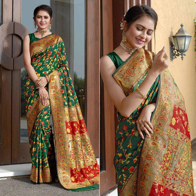 Bottle Green Woven Banarasi Silk Saree