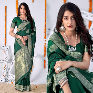 Bottle Green Woven Banarasi Silk Saree