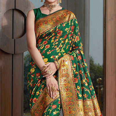 Bottle Green Woven Banarasi Silk Saree