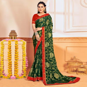 Bottle Green Woven Brasso Saree