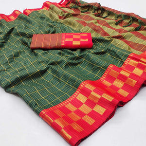 Bottle Green Woven Cotton Silk Saree