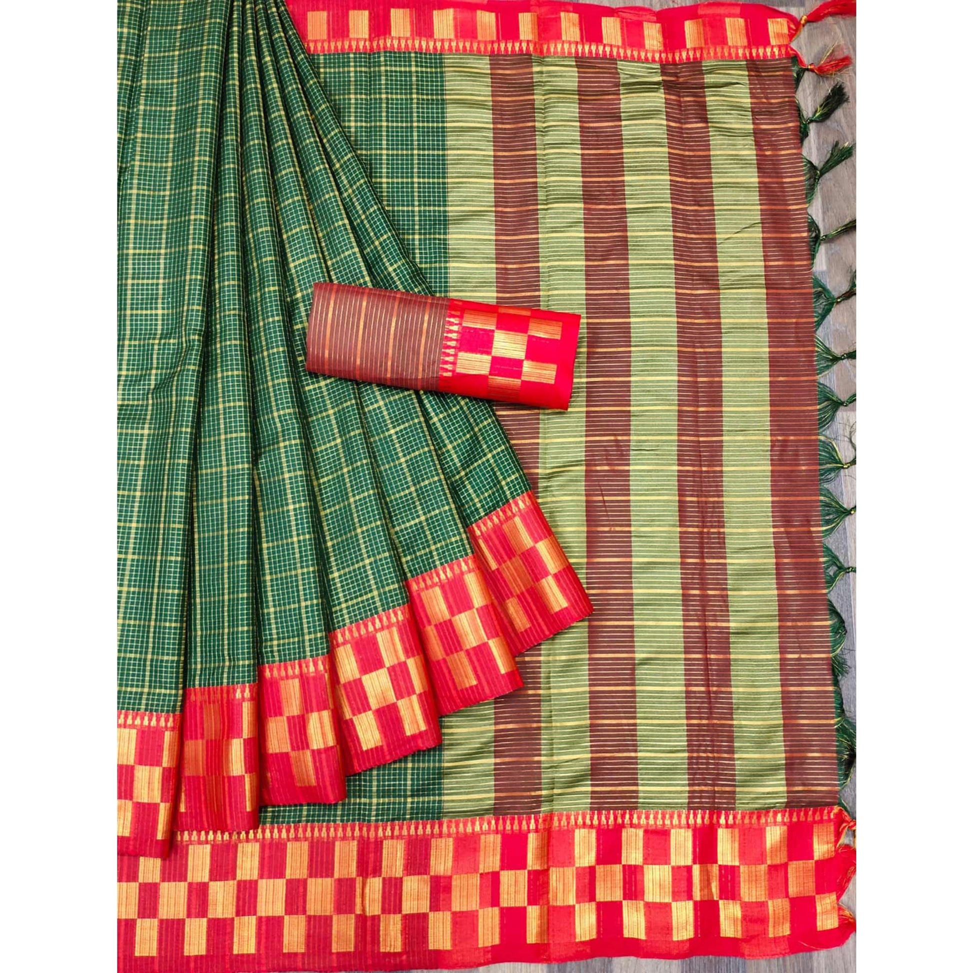 Bottle Green Woven Cotton Silk Saree