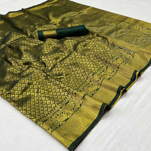 Bottle Green Woven Jacquard Saree
