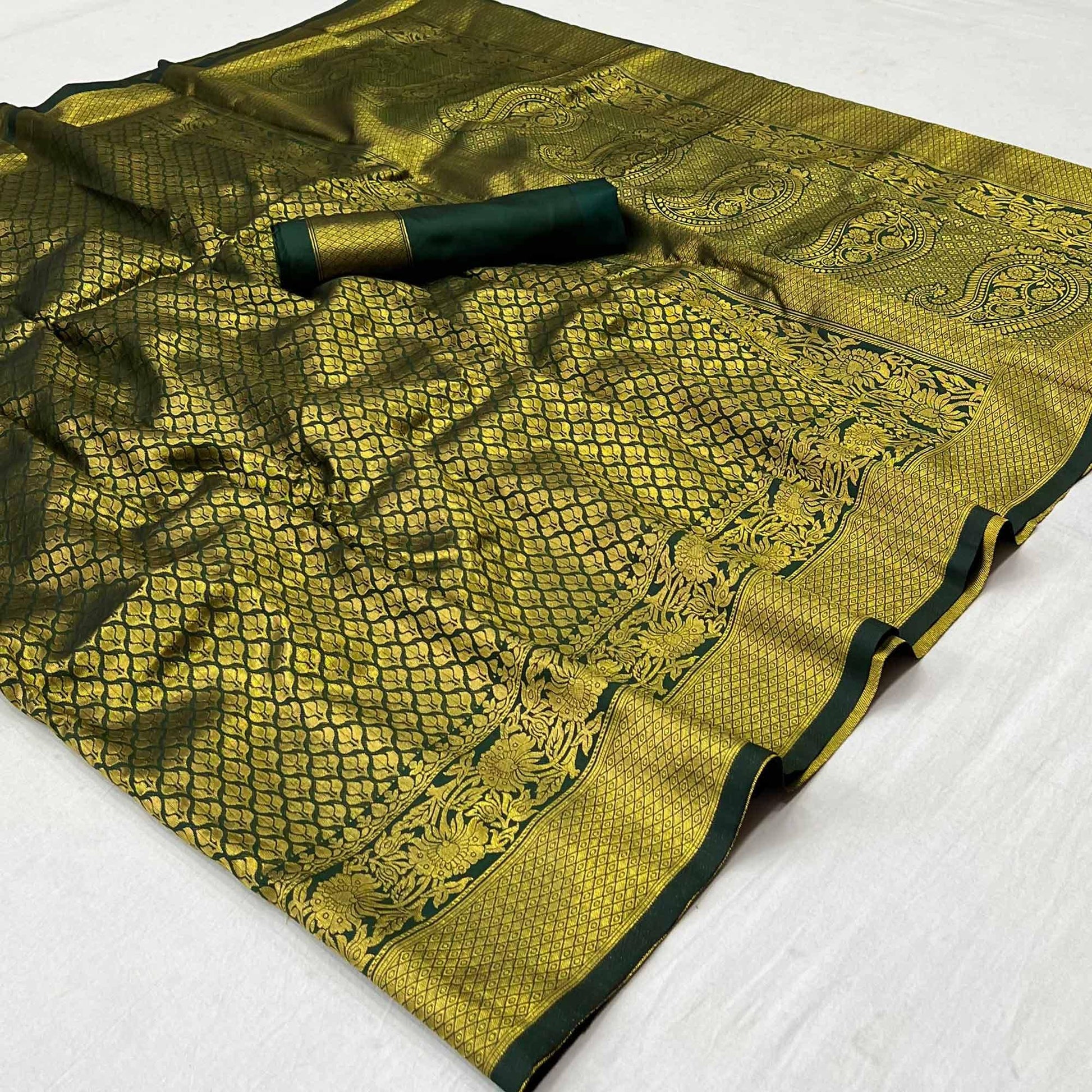Bottle Green Woven Jacquard Saree