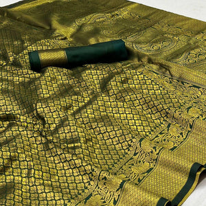 Bottle Green Woven Jacquard Saree