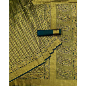 Bottle Green Woven Jacquard Saree