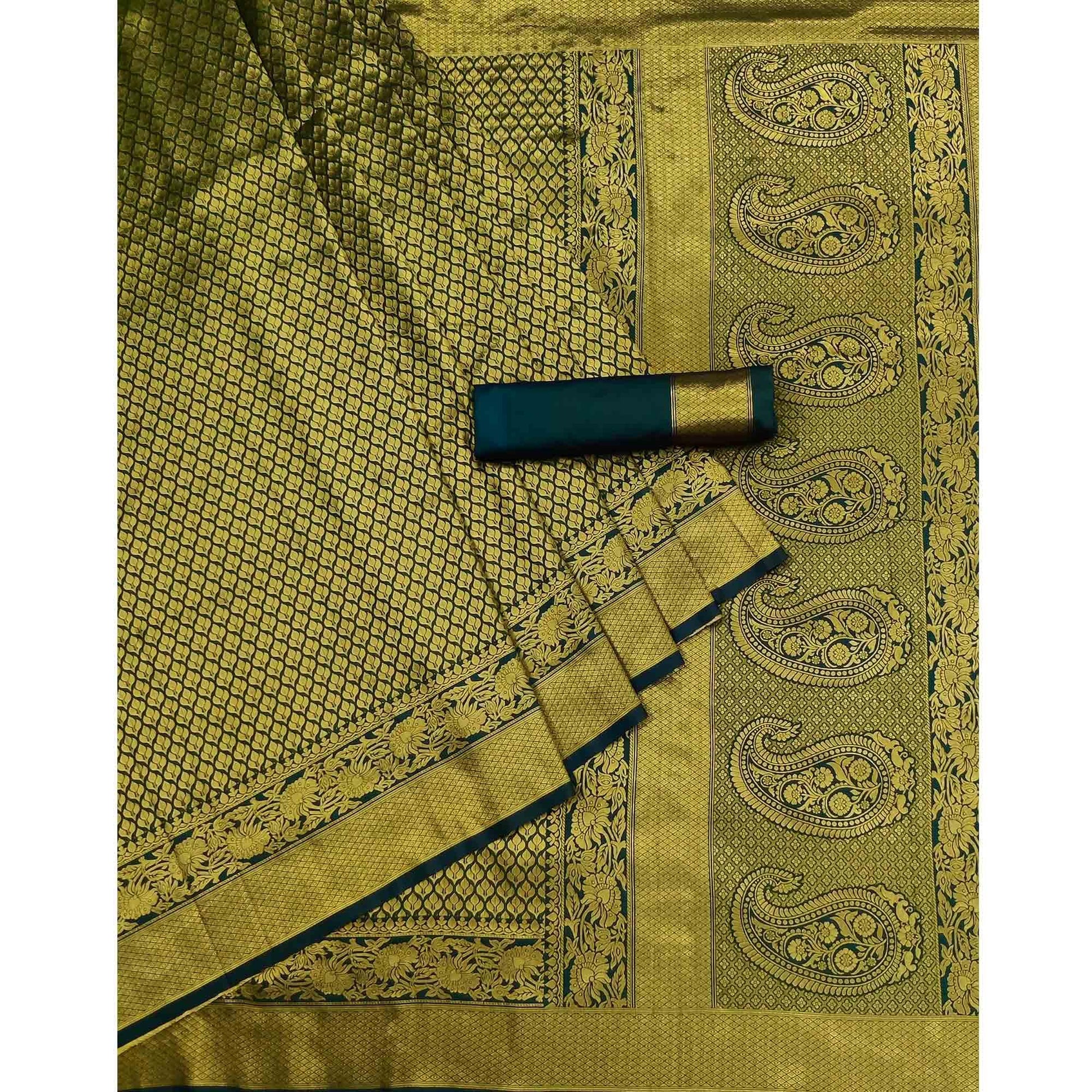 Bottle Green Woven Jacquard Saree