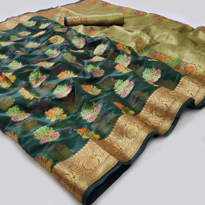 Bottle Green Woven Organza Saree