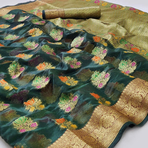 Bottle Green Woven Organza Saree