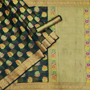 Bottle Green Woven Organza Saree