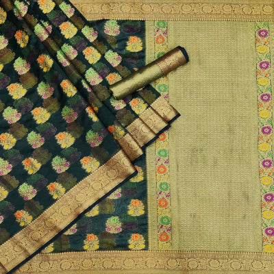 Bottle Green Woven Organza Saree