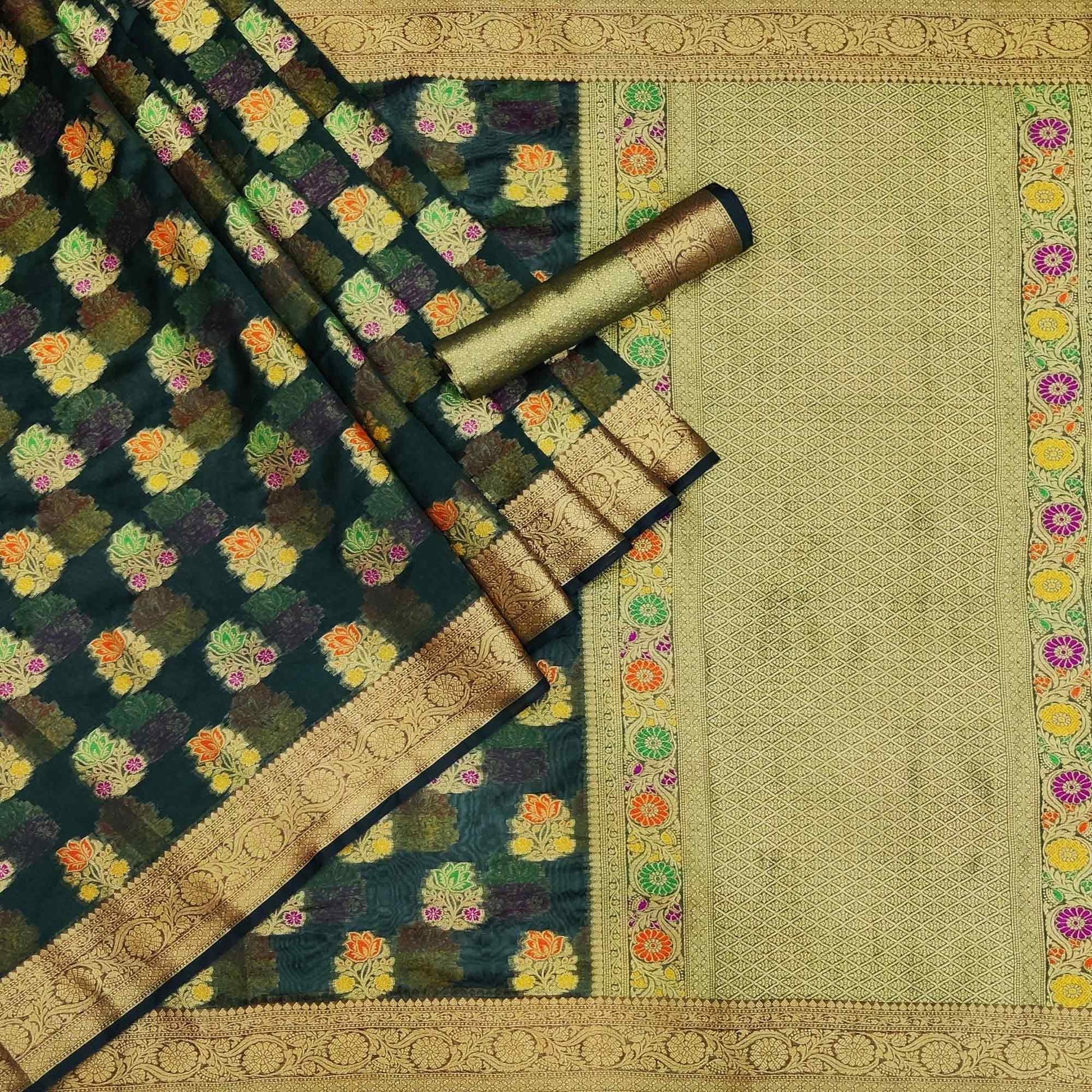 Bottle Green Woven Organza Saree