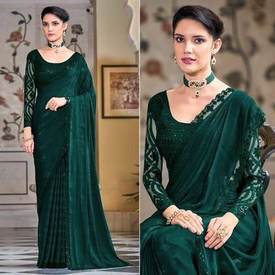Bottle Green Zari Striped Art Silk Saree