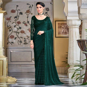 Bottle Green Zari Striped Art Silk Saree