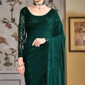 Bottle Green Zari Striped Art Silk Saree