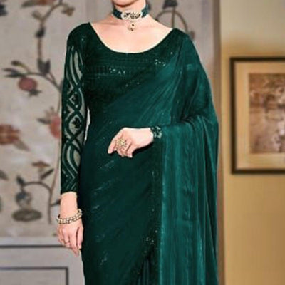 Bottle Green Zari Striped Art Silk Saree