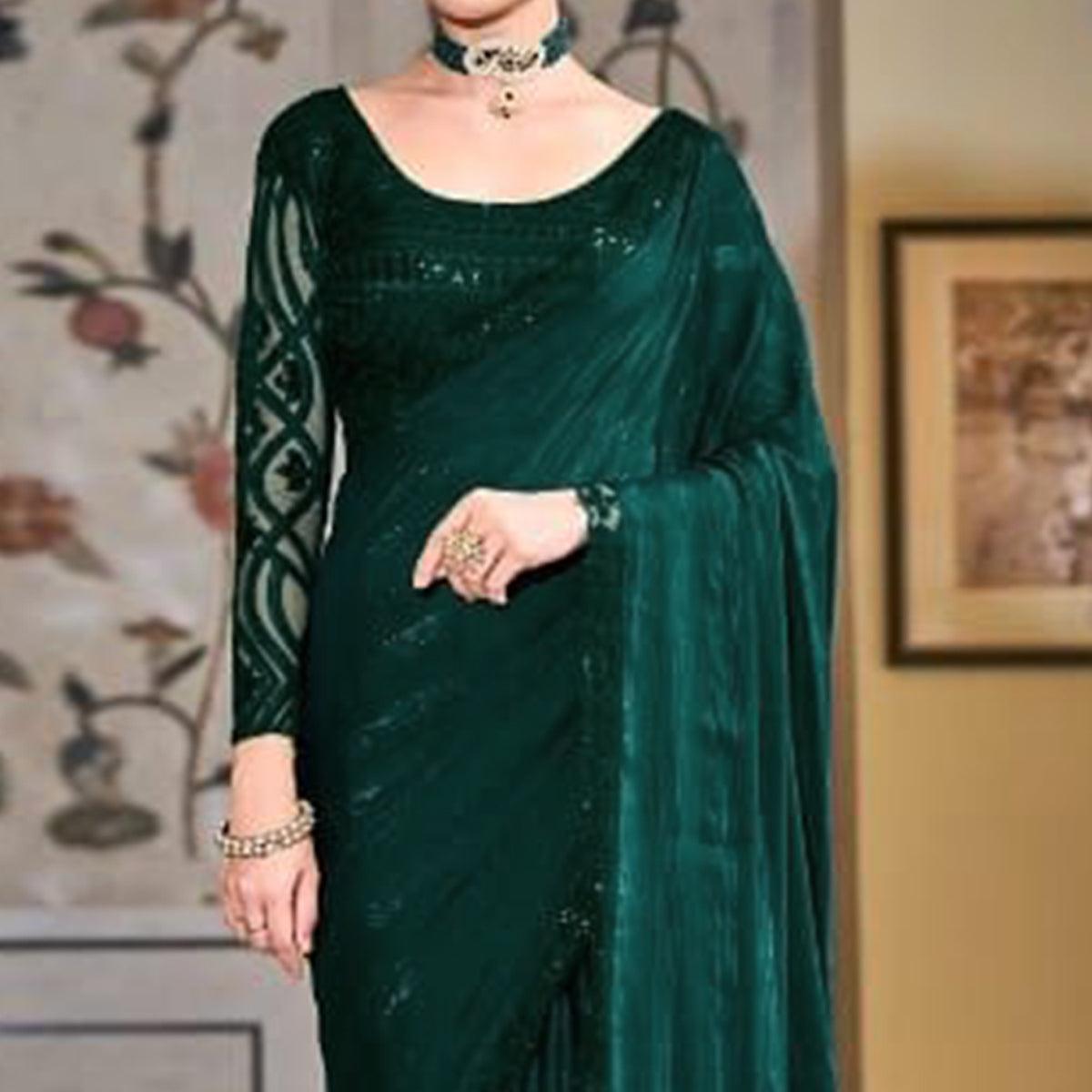 Bottle Green Zari Striped Art Silk Saree