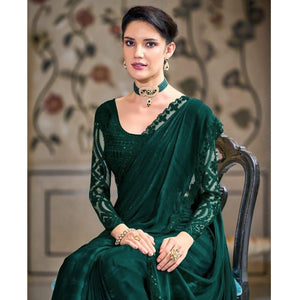 Bottle Green Zari Striped Art Silk Saree