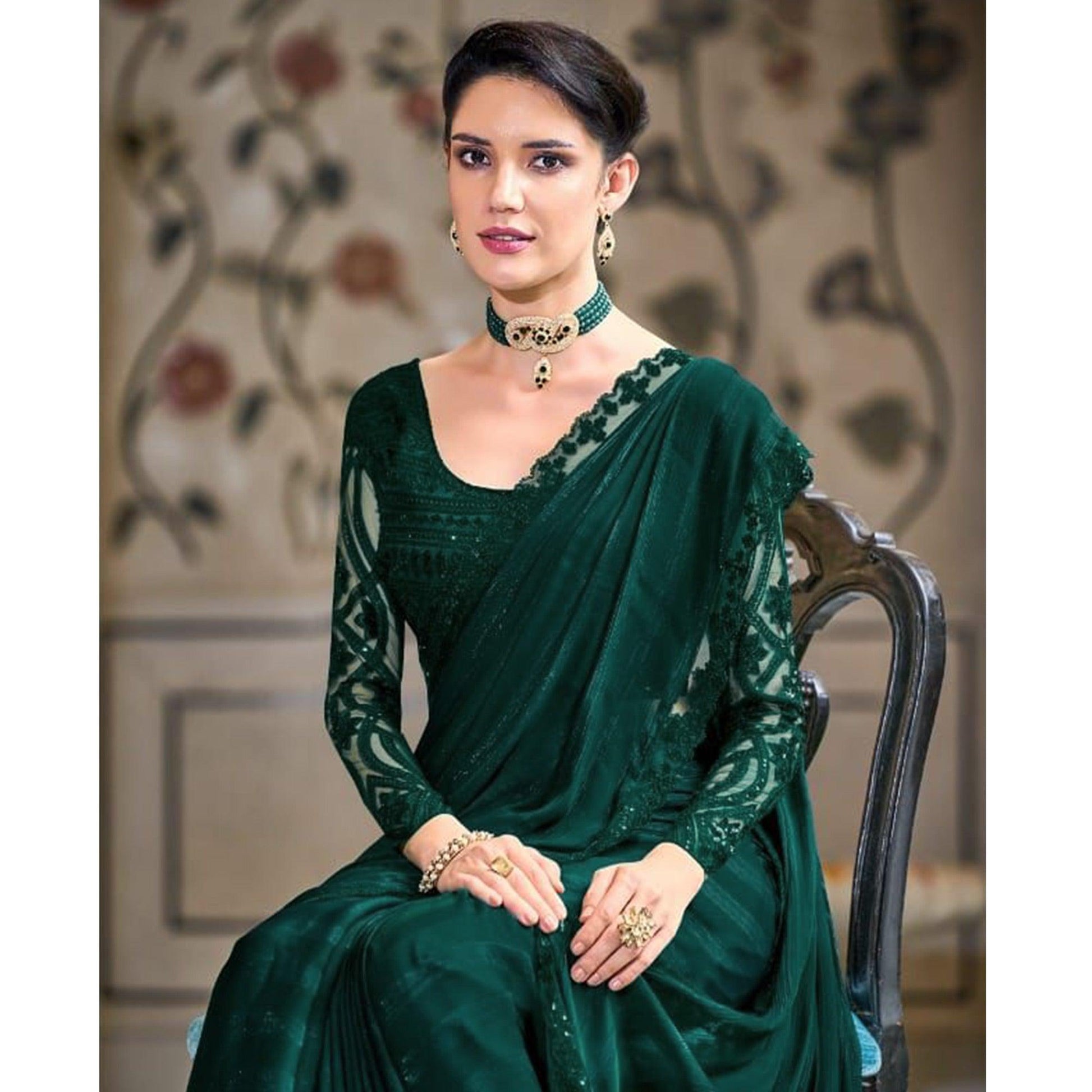 Bottle Green Zari Striped Art Silk Saree