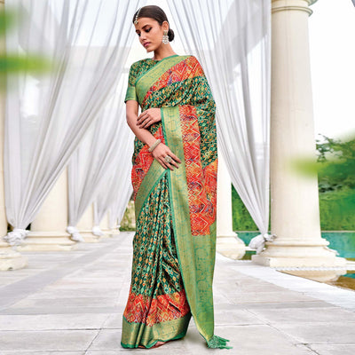 Bottole Green Festive Wear Digital Printed Woven Silk Saree