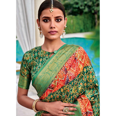 Bottole Green Festive Wear Digital Printed Woven Silk Saree