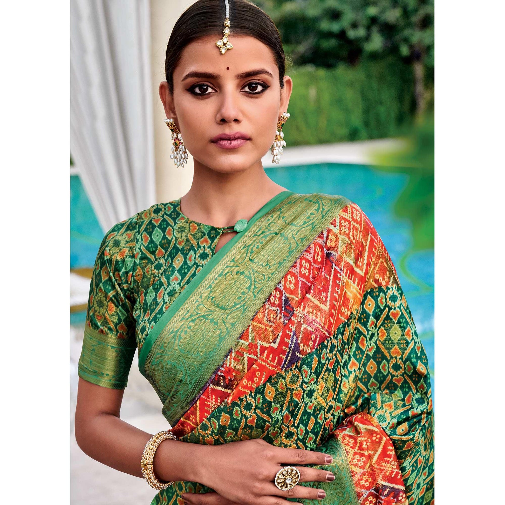 Bottole Green Festive Wear Digital Printed Woven Silk Saree