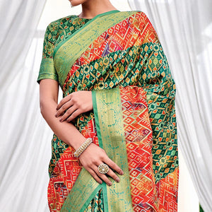 Bottole Green Festive Wear Digital Printed Woven Silk Saree
