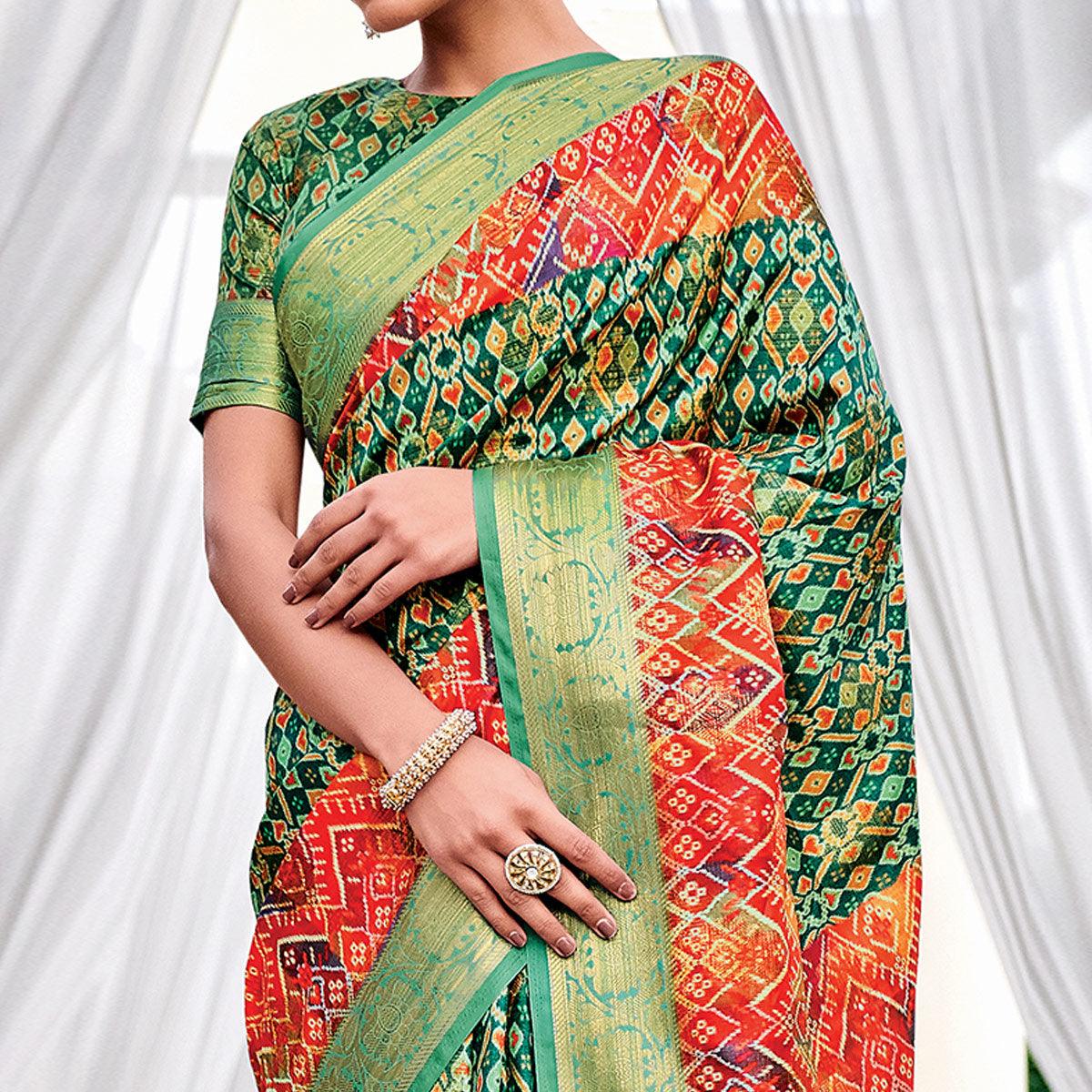 Bottole Green Festive Wear Digital Printed Woven Silk Saree