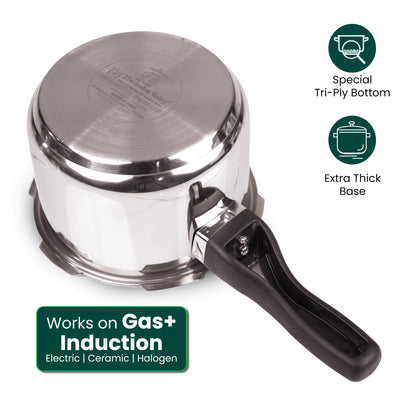 QuicKooker Stainless Steel Pressure Cooker, Premium Quality, Tri-ply (3 Layer) Heavy Bottom, 100% Safe, ISI Certified, 3 Yr Warranty, Induction & Gas, 3/4.5L