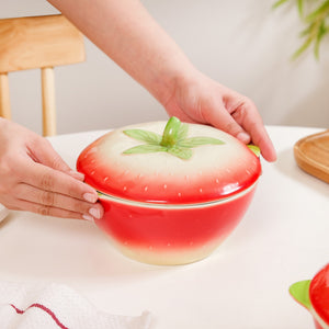 Strawberry Ceramic Serving Bowl With Lid 900ml