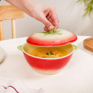 Strawberry Ceramic Serving Bowl With Lid 900ml