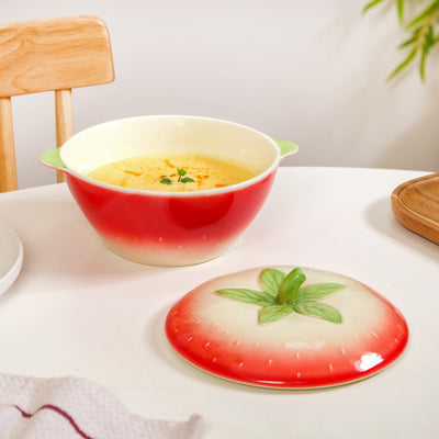 Strawberry Ceramic Serving Bowl With Lid 900ml