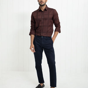 Rare Rabbit Men's Boxline Brown Cotton Lyocell Fabric Full Sleeves Checks Print Shirt