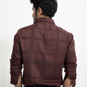 Rare Rabbit Men's Boxline Brown Cotton Lyocell Fabric Full Sleeves Checks Print Shirt