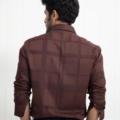Rare Rabbit Men's Boxline Brown Cotton Lyocell Fabric Full Sleeves Checks Print Shirt