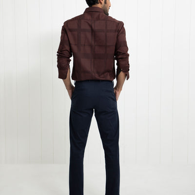 Rare Rabbit Men's Boxline Brown Cotton Lyocell Fabric Full Sleeves Checks Print Shirt