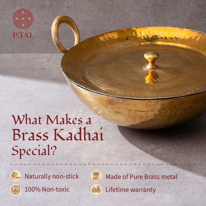 Set of 3 Brass Kadhais (1.5L round base, 3L round base, 3L flat base)