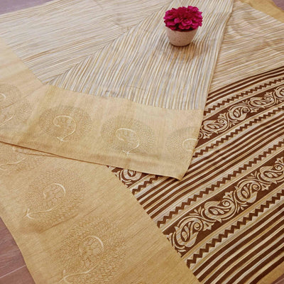 Breathtaking Beige Colored Casual Wear Printed Bhagalpuri Silk Saree