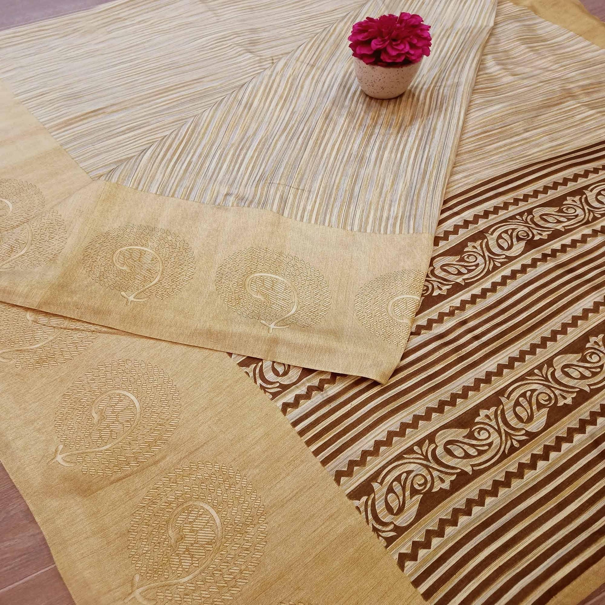 Breathtaking Beige Colored Casual Wear Printed Bhagalpuri Silk Saree