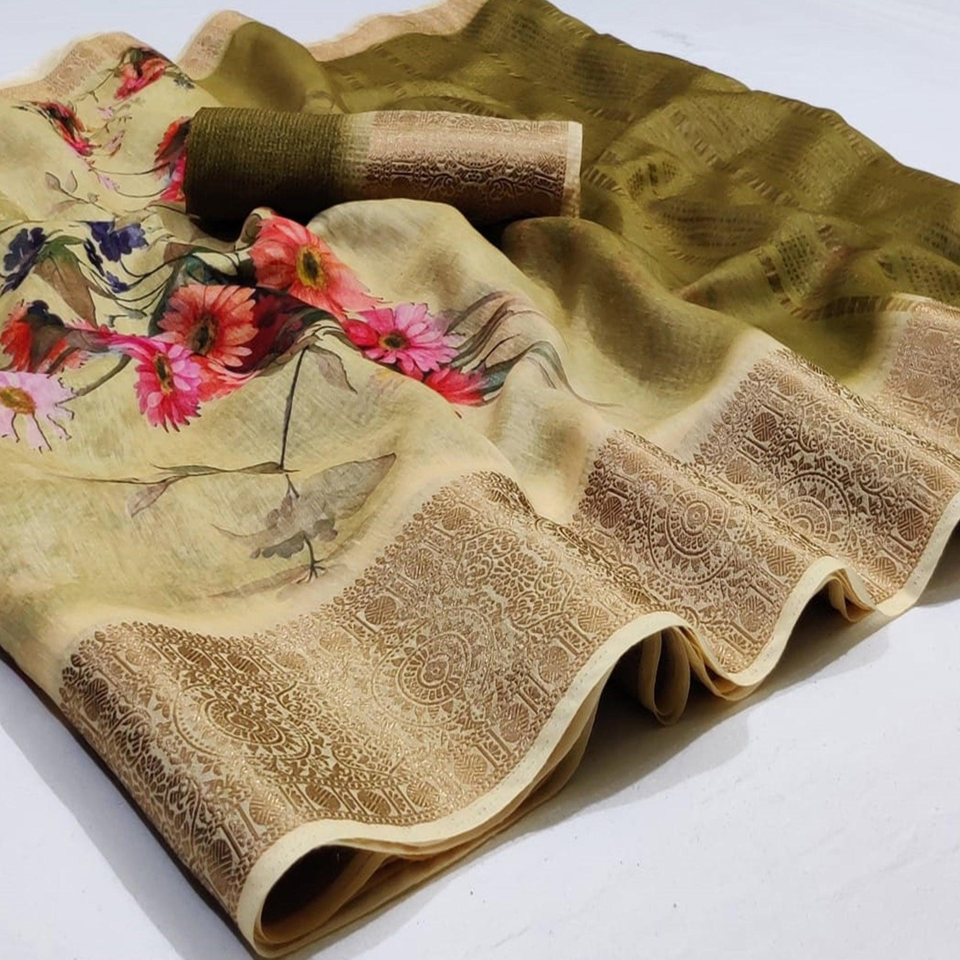 Breathtaking Beige Colored Festive Wear Woven Banarasi Silk Saree