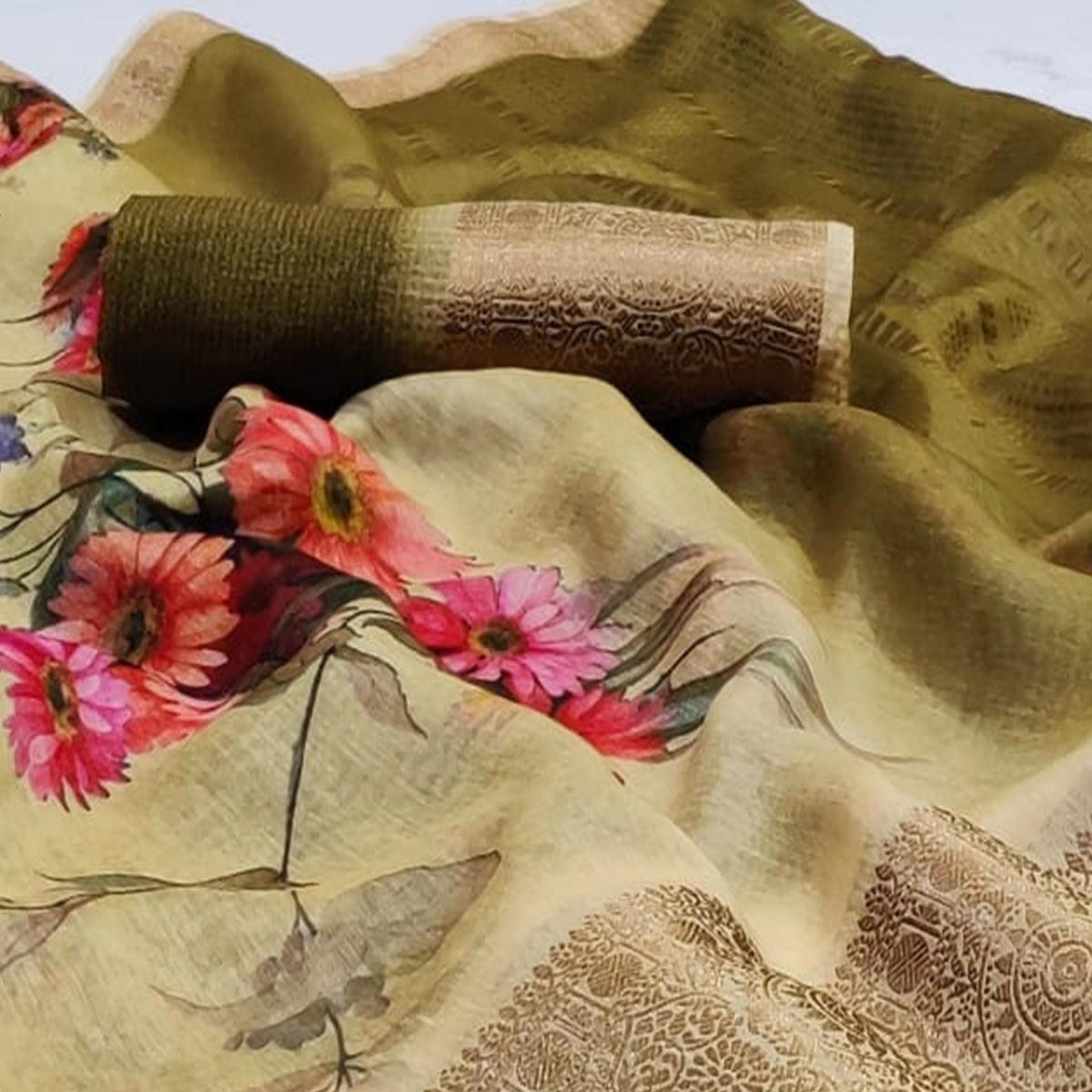 Breathtaking Beige Colored Festive Wear Woven Banarasi Silk Saree