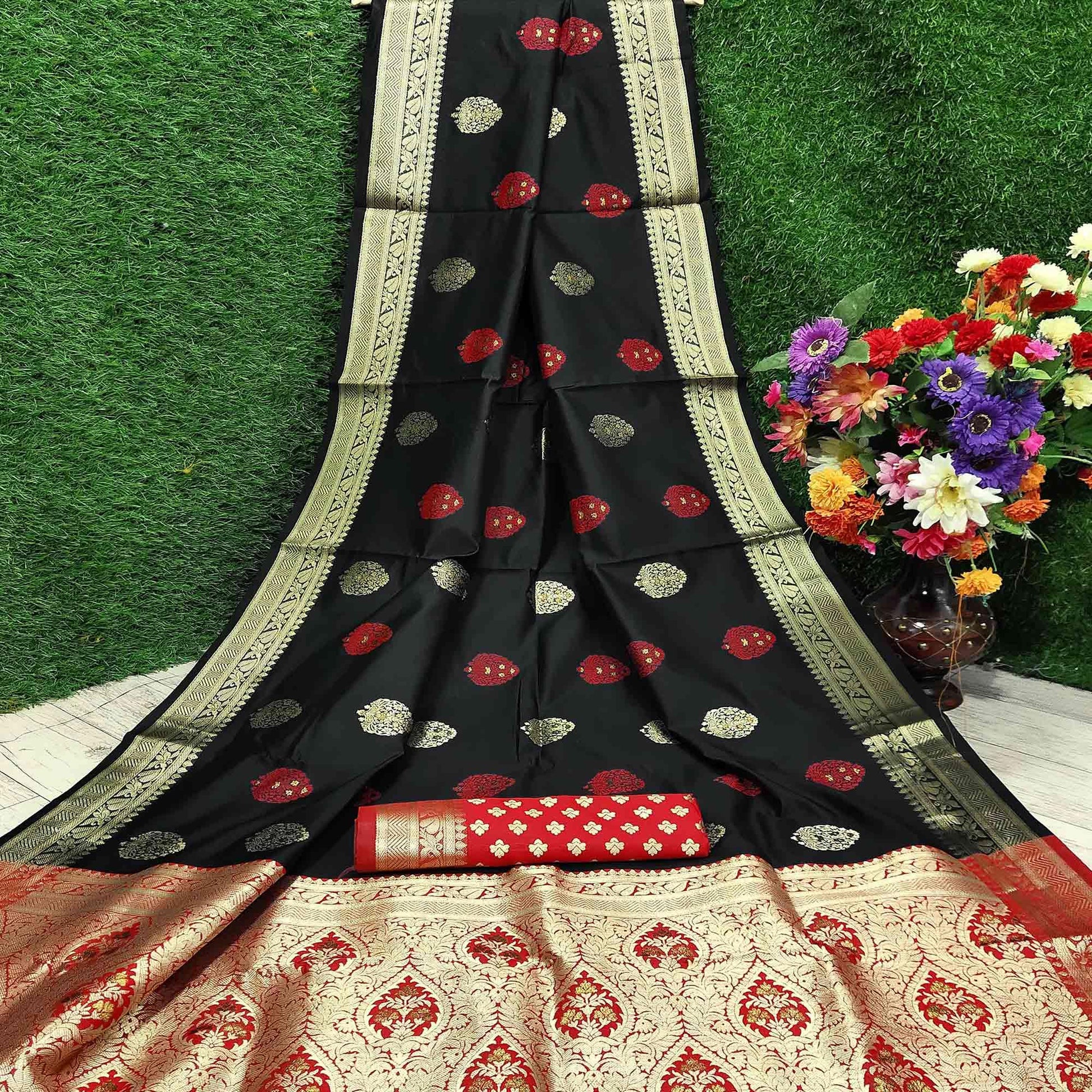 Breathtaking Black Colored Festive Wear Woven Banarasi Silk Saree