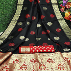 Breathtaking Black Colored Festive Wear Woven Banarasi Silk Saree