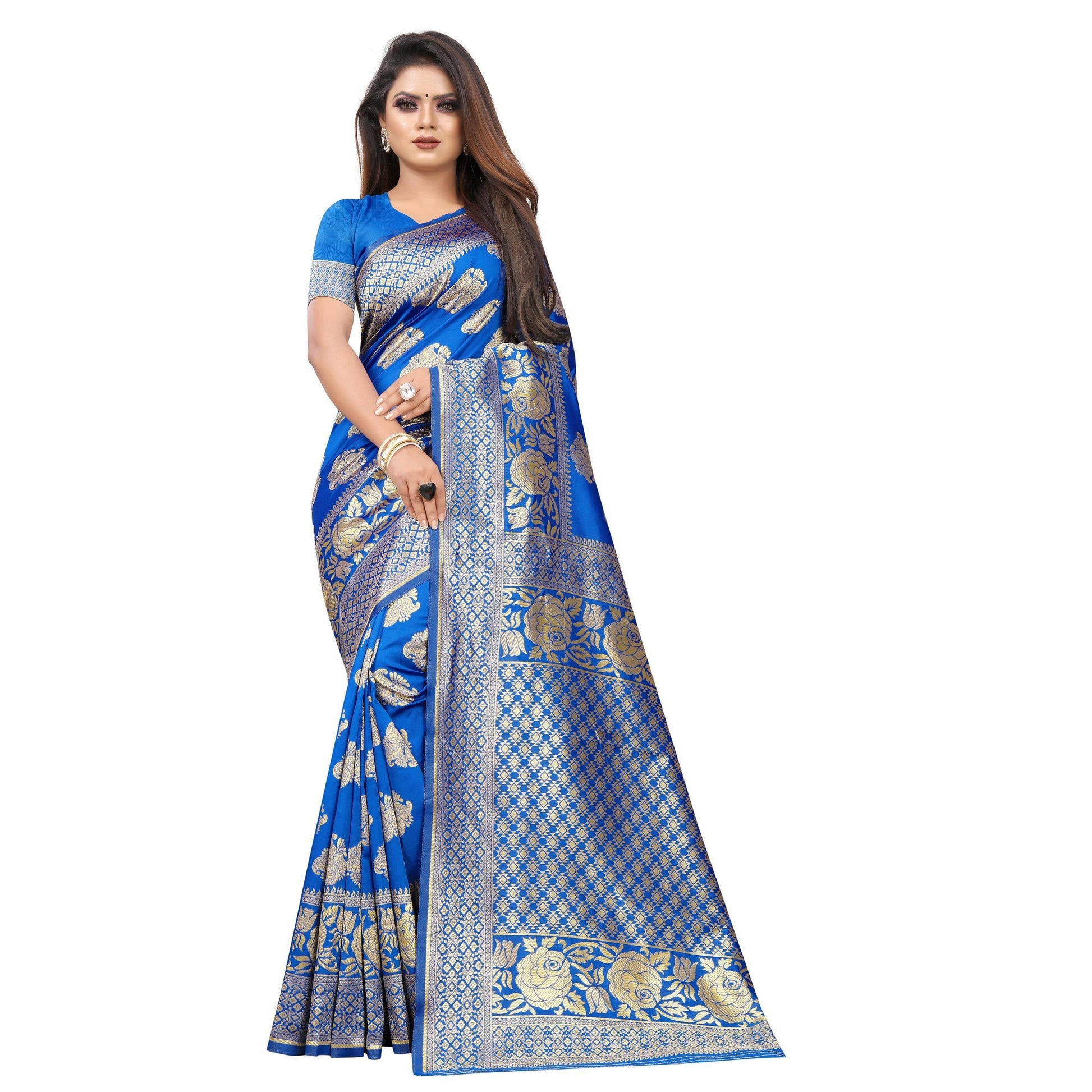 Breathtaking Blue Colored Festive Wear Woven Lichi Silk Saree
