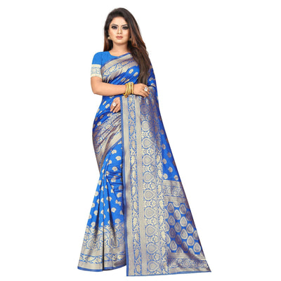 Breathtaking Blue Colored Festive Wear Woven Lichi Silk Saree